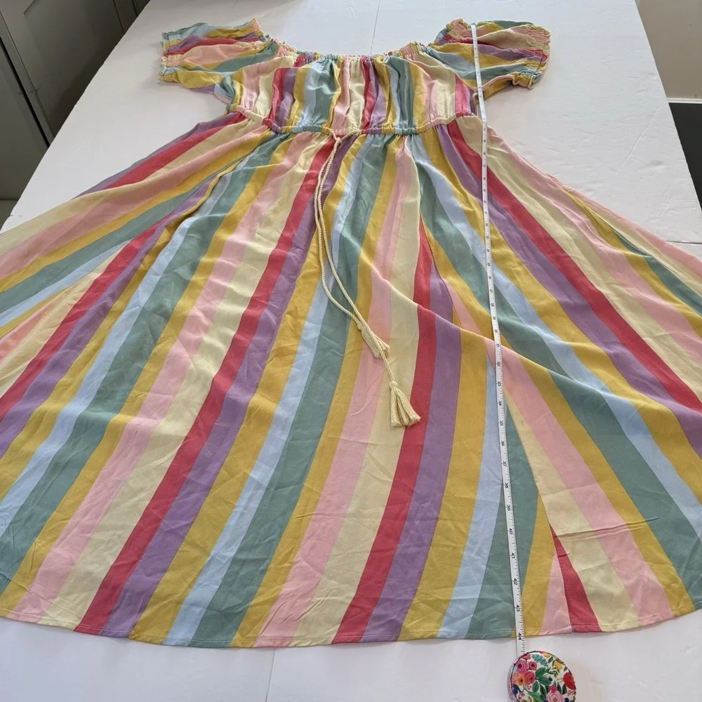 Torrid Pastel Stripes M Challis Off‎ Shoulder Midi Dress Size 2X Pockets Tassels